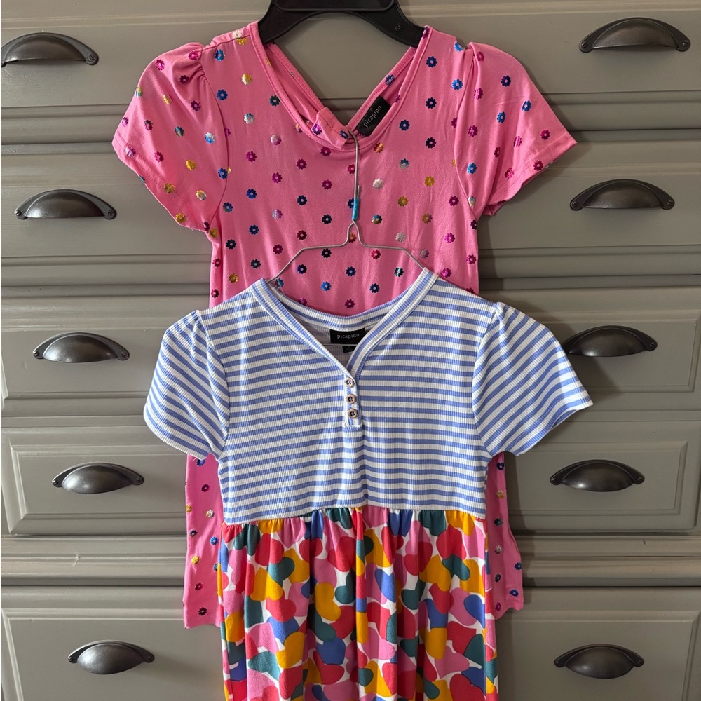 Girls' Pink Floral & Striped Multicolor Dresses - Bundle